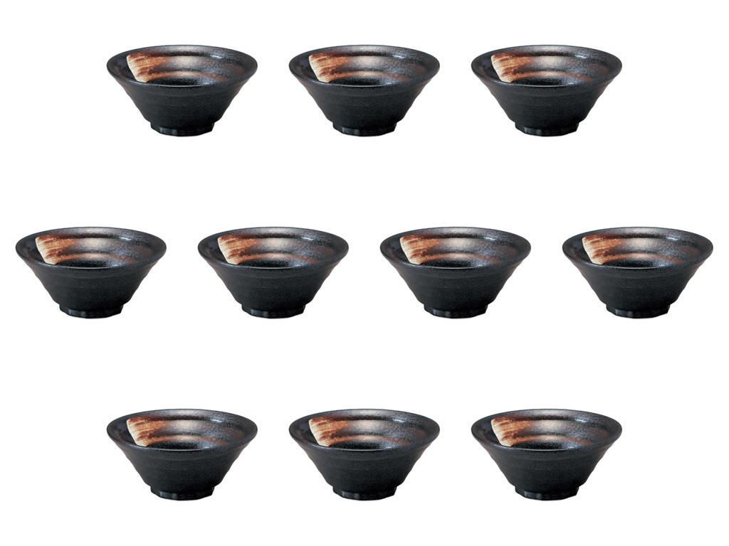 Set of 10 Black Crystal White Brushed Naruto Bowls X Ramen Bowls by Setomonohonpo 6.5" [20 8.9cm (1100cc)]