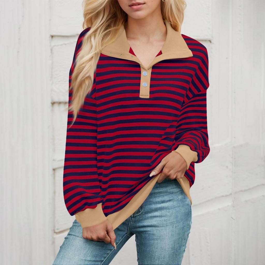 Женские свободные топы с длинными рукавами и V-образным вырезом в полоску, свитшот, футболка с длинными рукавами и цветными блоками, повседневные топы