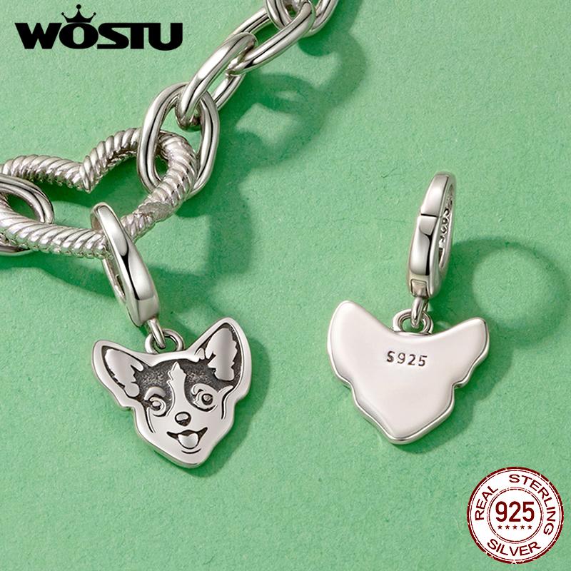 WOSTU Шармы-застежки из стерлингового серебра 925 пробы, Милые застежки-животные, Подвески, Подходят для браслета, ожерелья, ювелирных изделий DIY, Подарок для любителя домашних животных