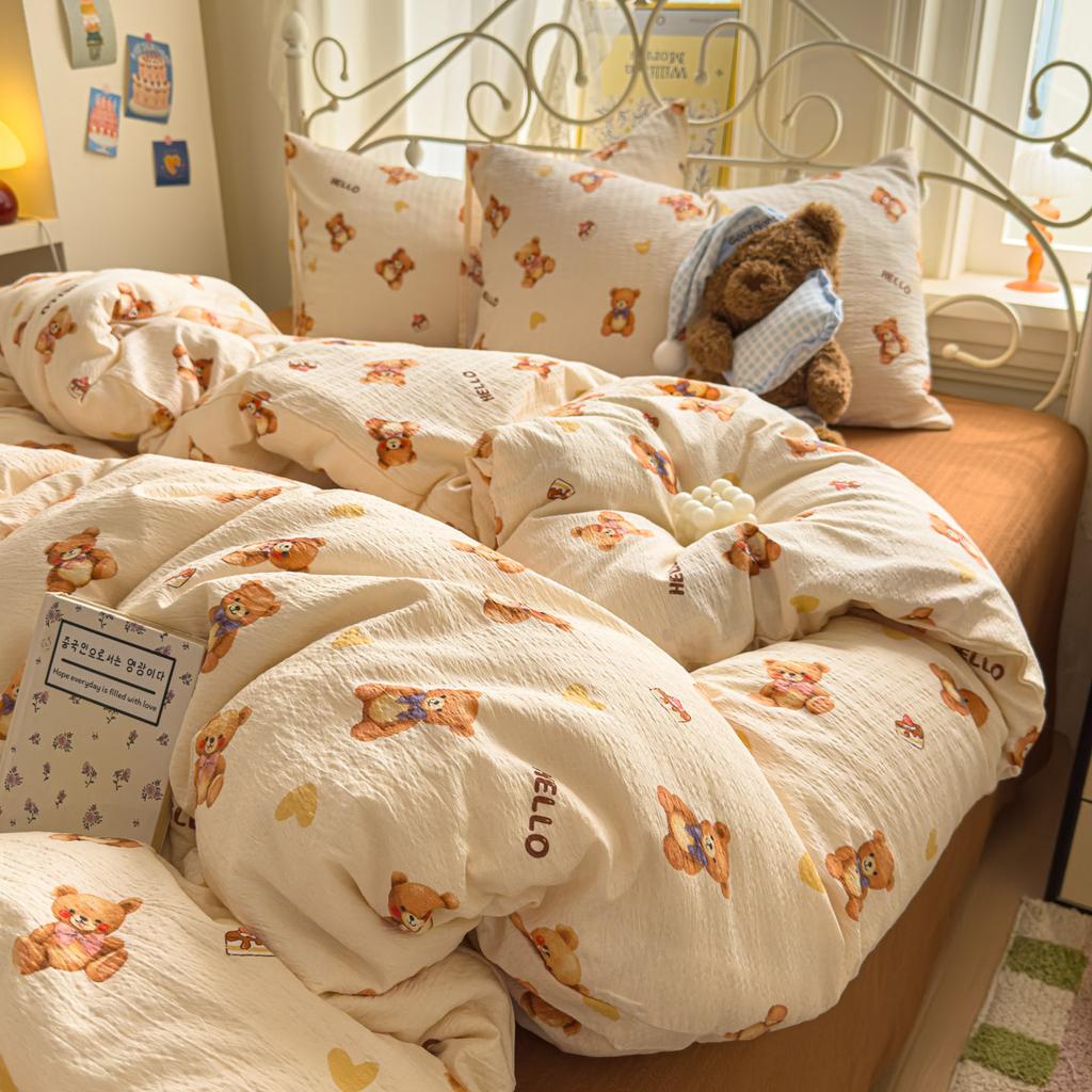 A-class Wrinkled Cotton Double-Layer Yarn Printing Four-Piece Set