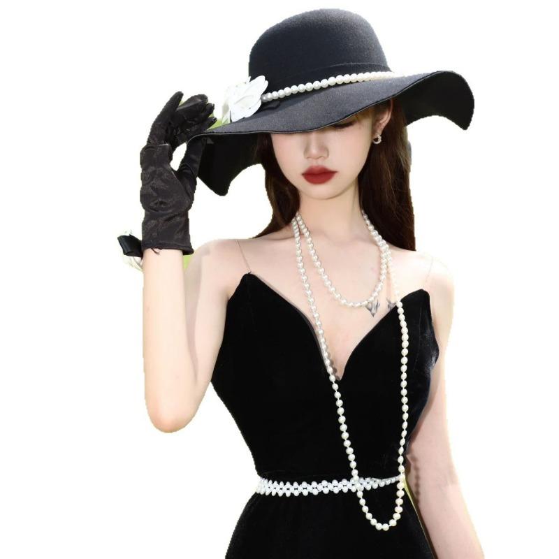 Осенне-зимняя шляпа Женская шляпа-котелок Жемчужный цветок Широкополая фетровая джазовая шляпа