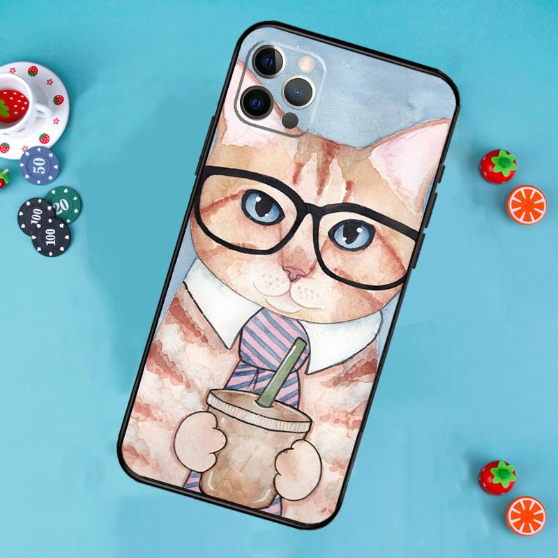 Милый Чехол для Телефона Кофе Молоко Кот Для iPhone 17 Air 13 16 15 11 12 14 Pro Max 13 12 mini 15 16 Plus 16e Чехол Funda