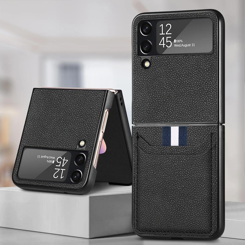 Anti-Sweat Dustproof Coque Cover for Samsung Galaxy Z Flip 4 3 5G Flip4 Flip3 Flip6 Flip5 Flip 6 5 Card Slot Case Leather Bag