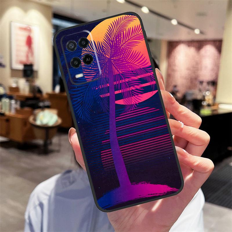 80s Retrowave Neon Palms Tree Case For Oppo A94 A54 A40 A60 A80 A98 A78 A18 A38 A58 A16 A76 A96 A17 A77 A74 A57S A15 Cover