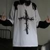 Мужская темная свободная футболка в стиле хип-хоп с принтом шипов и крестом, свободная футболка с круглым вырезом, искусственные топы из двух предметов с длинными рукавами, уличная одежда