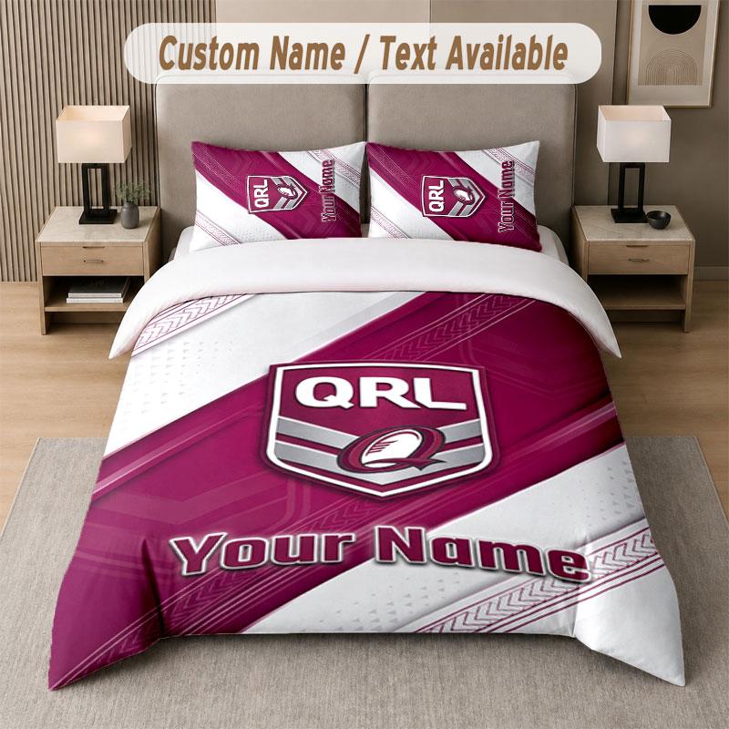 Custom Bedding Set Queensland Maroons Pattern, Print Name Text 1 Duvet Cover plus 2 Pillowcases Home Textile