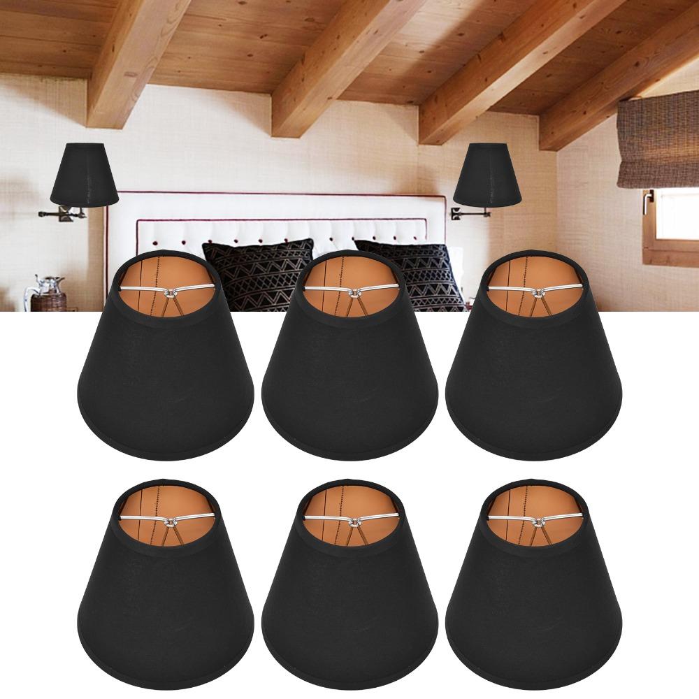 6PCS Black&Gold Lamp Cover Clip On Design Small Lamp Shades Modern Lampshade Chandelier Replacement