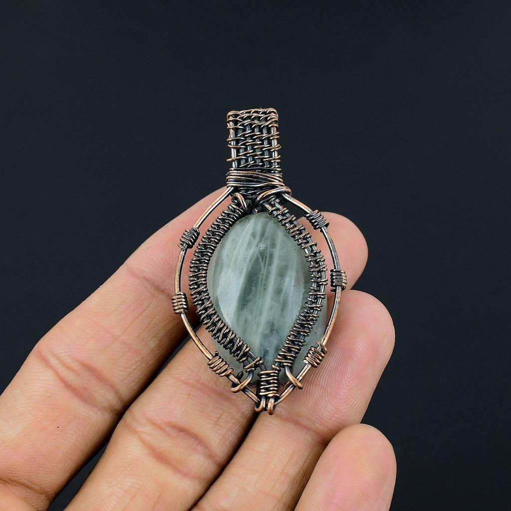 Подвеска Аквамарин 999 Медная проволока, Ручная работа Подвеска с драгоценным камнем, Подарки для жены Совершенно новая подвеска