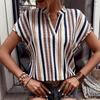 Женская летняя рубашка с коротким рукавом и воротником-стойкой в ​​полоску, модный пуловер, блузка, топ