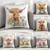 Cute Highland Cow Pillow Case Sofa Decorative Home Double-sided Print Plush Square Throw Pillow Covers Cushion Decor Cover