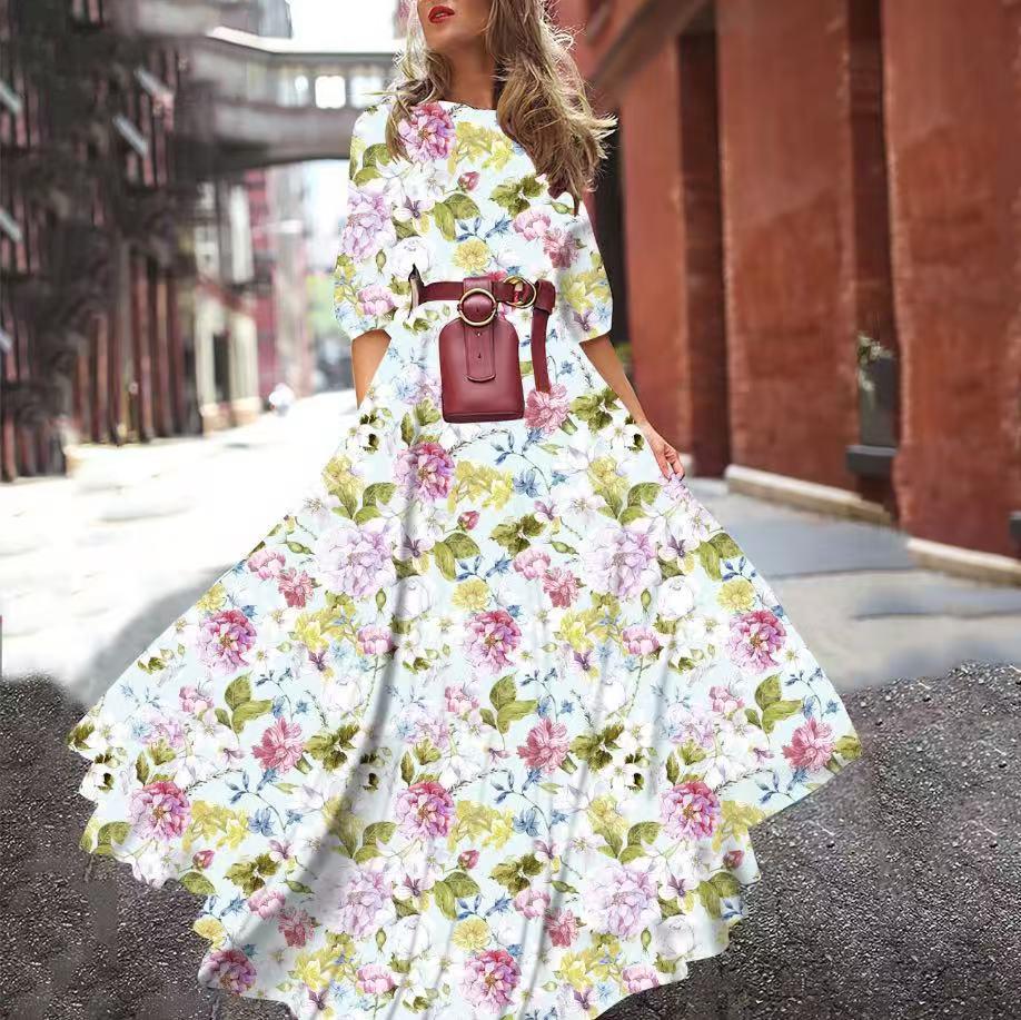 2025 г. шифоновое облегающее длинное платье с цветочным принтом в европейском и американском стиле