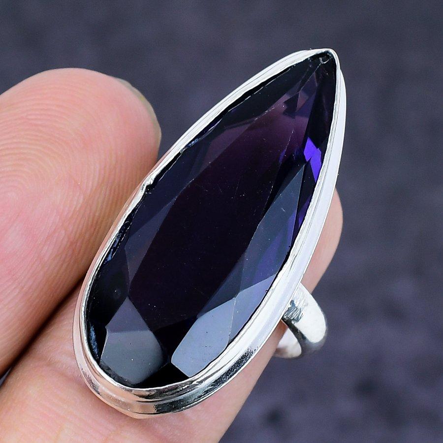 Натуральный Аметист Драгоценный Камень 925 Стерлинговое Серебро Ювелирное Кольцо Размер 7.5 B0m42