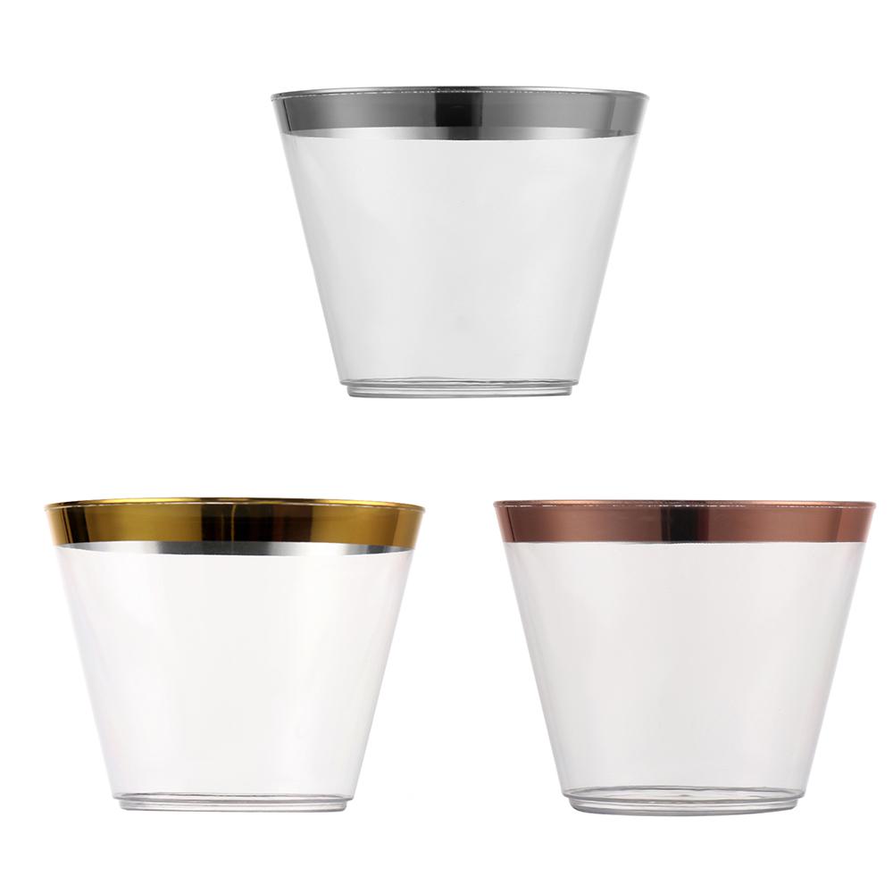 10/20/30pcs Rose Gold Wine Wedding Supplies Disposable Plastic Cups Tableware Transparent