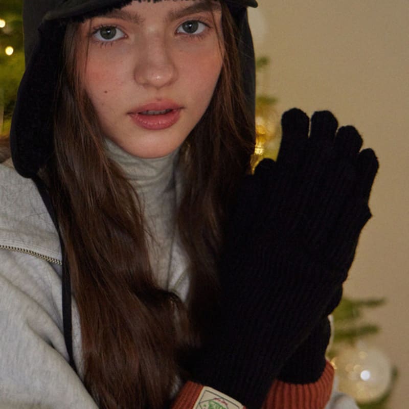 HAINT ДВУХЦВЕТНЫЕ РИФЛЕНЫЕ ДЛИННЫЕ ПЕРЧАТКИ_4 ЦВЕТА_черный