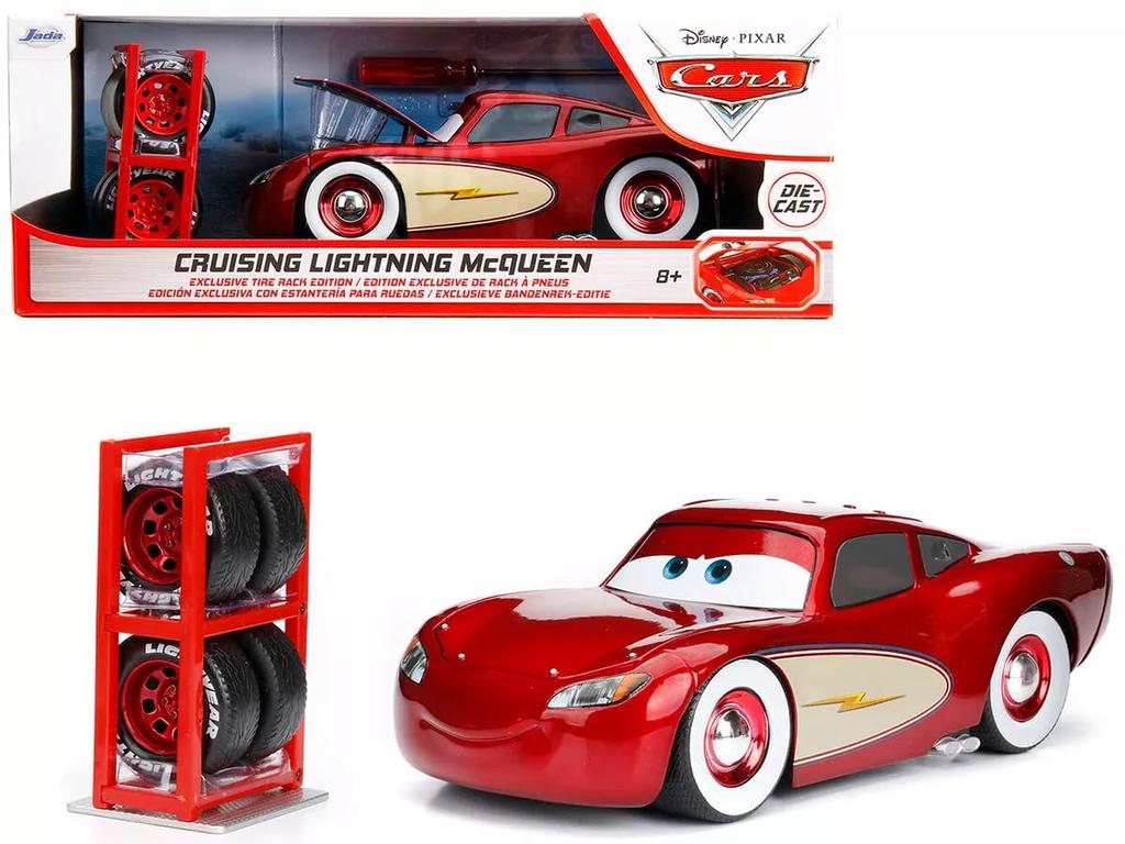 JADA TOYS 124 Cars Cruising Lightning McQueen with Tire Rack Disney Pixar Cars Lightning McQueen Minicar 98033 [Used]