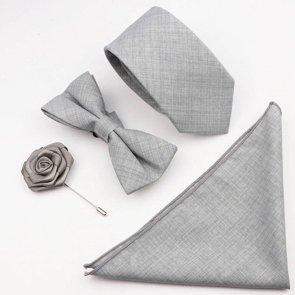 Комплект галстуков из 4 предметов, мужской, шалфейный зеленый, хлопковый галстук-бабочка, брошь-запонка, для костюма жениха, свадьба,