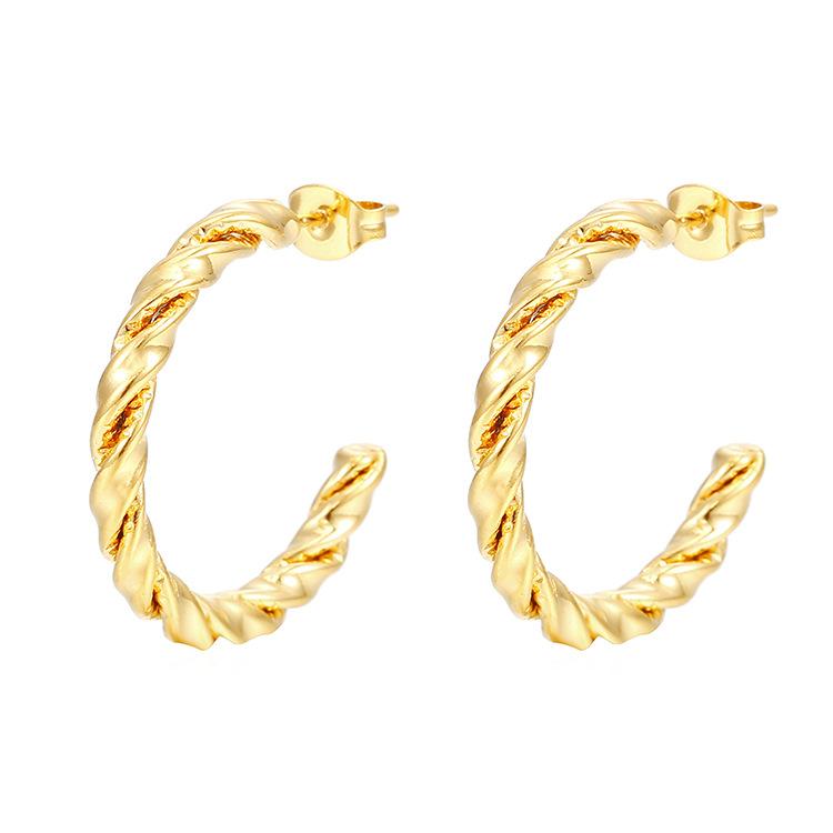 Hot-selling earrings, fashionable stainless steel earrings, trendy simple twist line round women's earrings jewelry