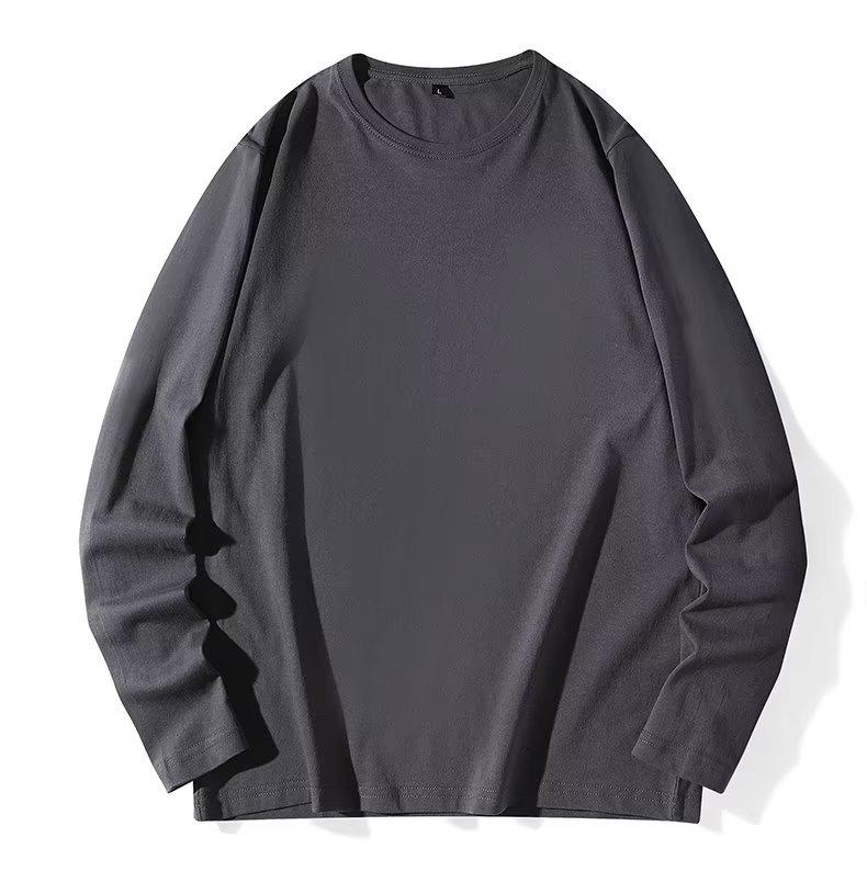 Футболка унисекс из гребенного хлопка с длинным рукавом, весна/осень: 190 г Однотонная, свободная посадка, круглый вырез, большой размер, нижняя часть рубашки