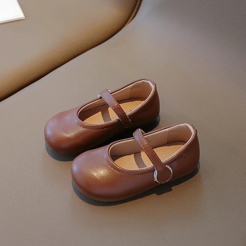 2024 New Girls Casual Shoes Shallow Versatile Soft Breatheable Simple Non-slip Fashion Children Leather Shoes Hook & Loop Korean