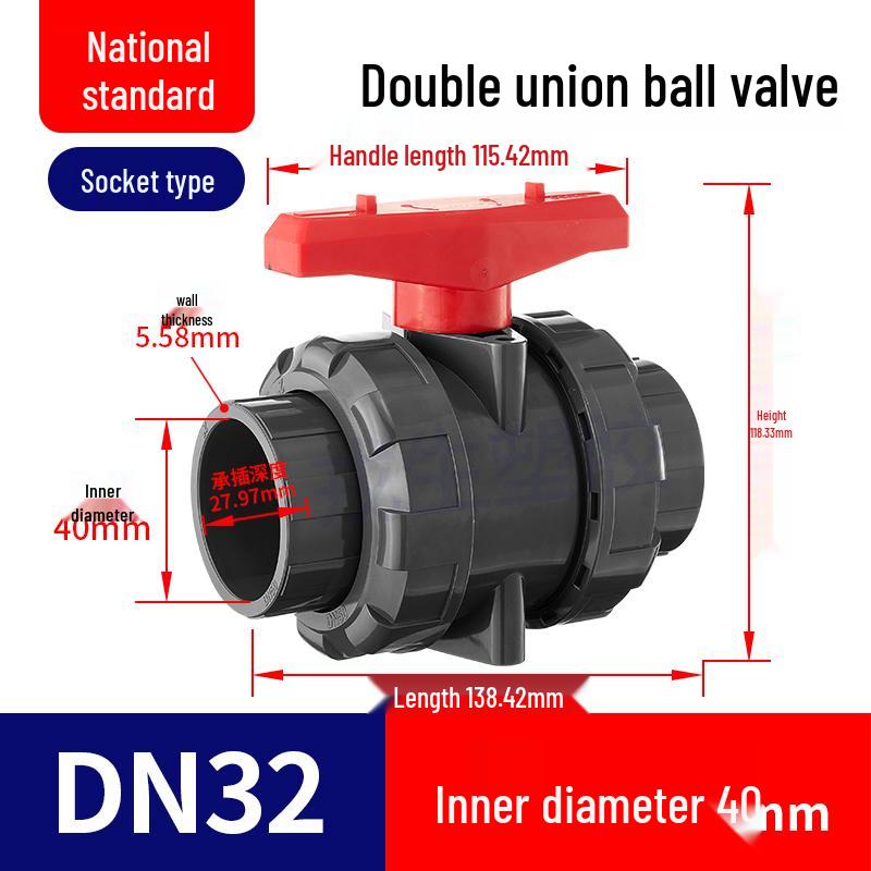 Rongsheng PPH High-Temperature Resistant Double Union Ball Valve, Hot Melt Socket PPR Water Valve DN25 DN50.