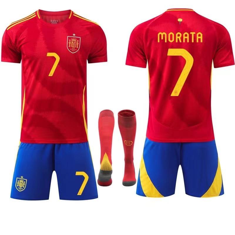 2024 European Home Jersey: Yamal #19 & Rodri #16 Short Sleeve Football Kit for Children and Adults