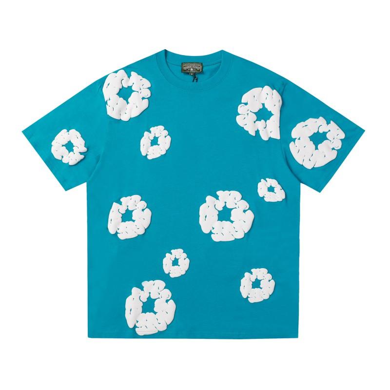 Cotton Short Sleeve T-Shirt With 3D Puff Floral Print Unisex Loose Fit Streetwear Tee