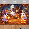 2D planar pumpkin lantern-themed Halloween background fabric, with two white ghosts in the center of the picture.zyc