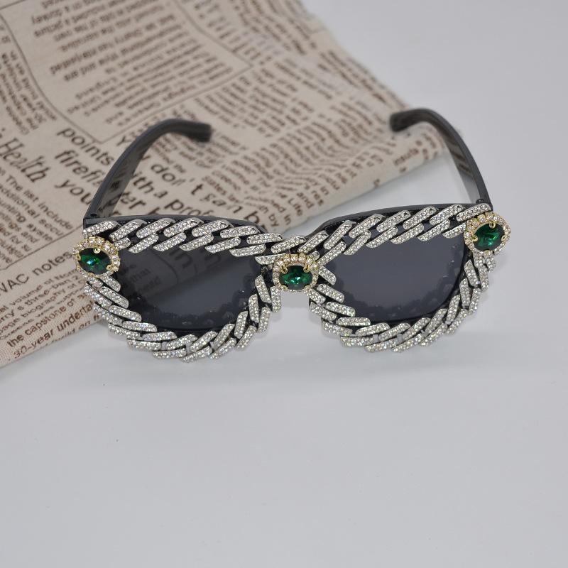 Солнцезащитные очки с большой оправой «кошачий глаз», инкрустированные бриллиантами, персонализированные солнцезащитные очки для уличной съемки со вспышкой и бриллиантами, женские солнцезащитные очки