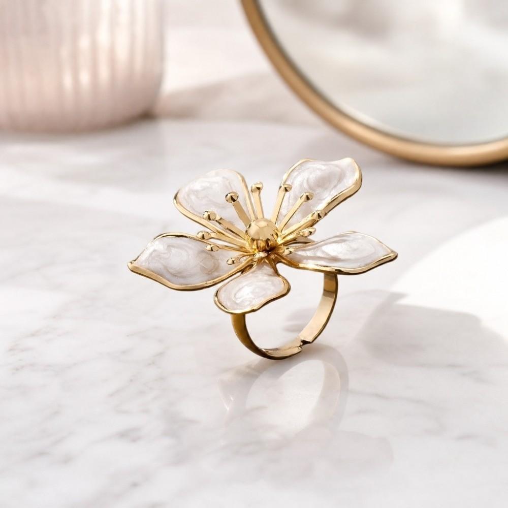 Jewelry Large Flower Ring Banquet Luxury Wide Opening Ring Enamel Bride Ring Engagement Wedding