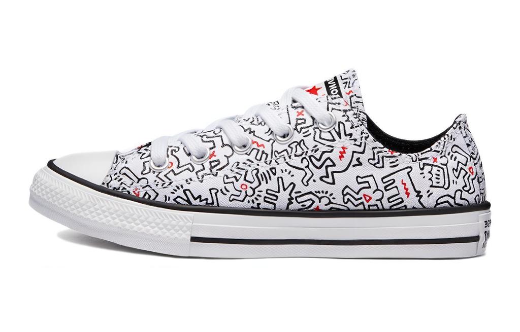 Кит Харринг x Converse Chuck Taylor All Star Холщовые Низкие Детские Холщовые Кеды Белый Черный 371861C