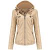 Women's Removable Hooded Faux Leather Jacket Motocross Racer Biker Double Zip Slim PU Motorcycle Short Moto Coat Classic Bomber Outerwear S-4XL