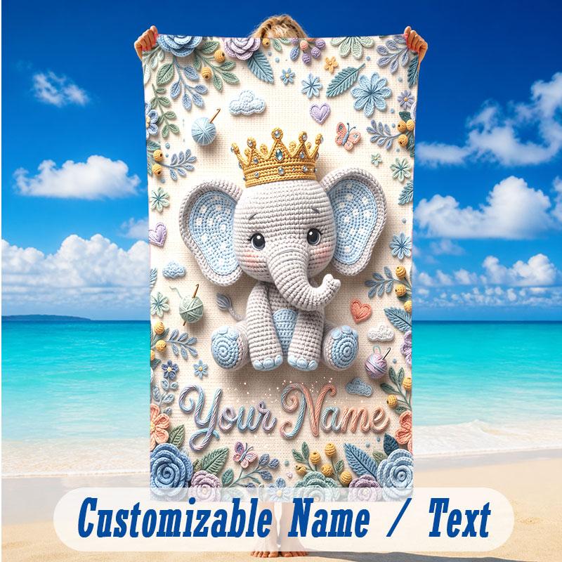 Elephant Theme Beach Towel Personalized Custom Name & Text Soft Quick Dry Beach Towel for Swimming Travel