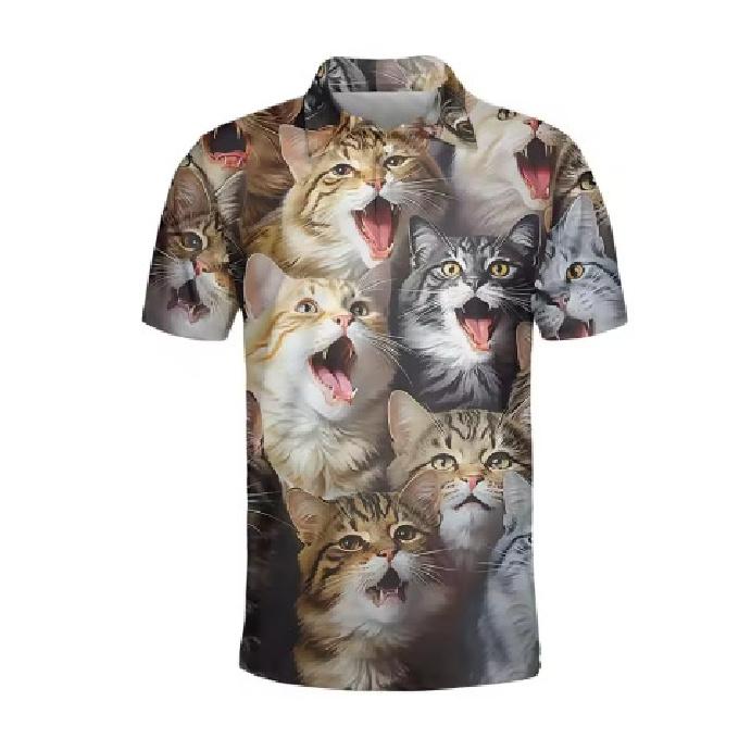 Cat Animal Pattern Men's T-Shirt Summer Casual Street Loose Fit Short Sleeve Top Polo Shirt