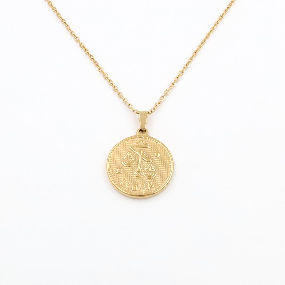 Retro Round Brand Constellation Pendant 18K Twelve Constellations Titanium Steel Necklace Women Do Not Fade Wind