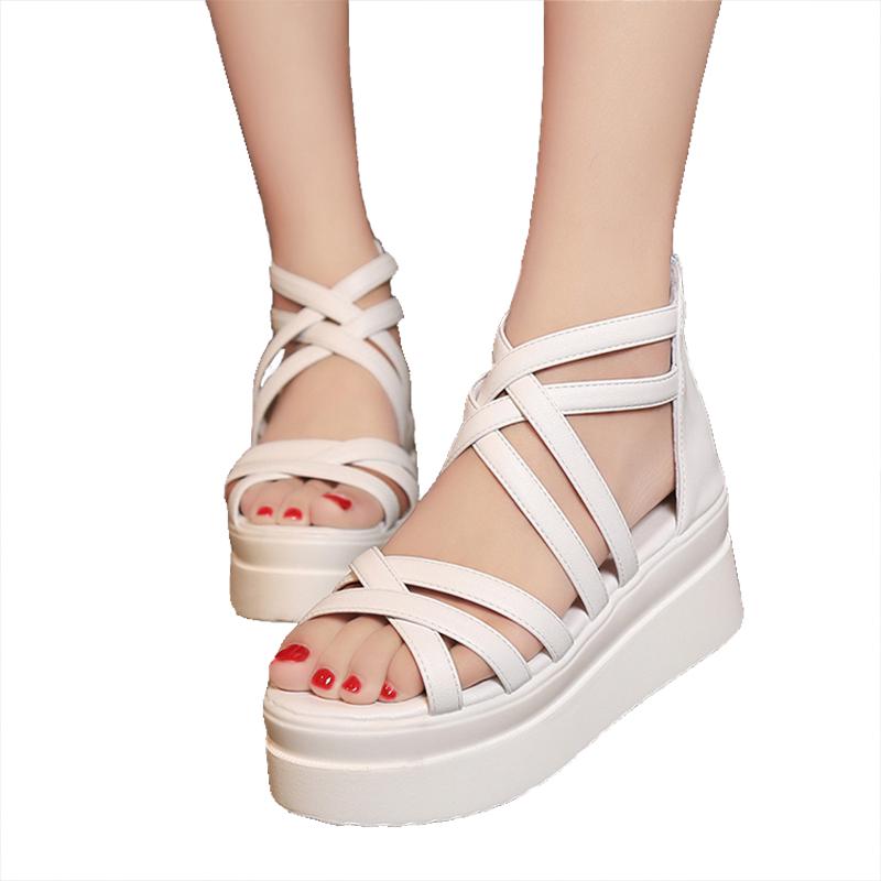 Summer Women Sandals Sponge Base Platform Height Roman Sandals White Sandalia