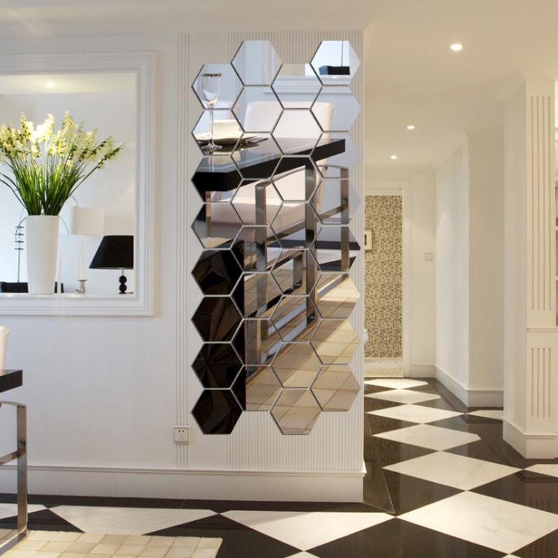 Acrylic Mirror Stereo Wall Stickers Living Room Decorative Mirror Stickers Hexagonal Wall Stickers DIY Decorative Mirror Sticker