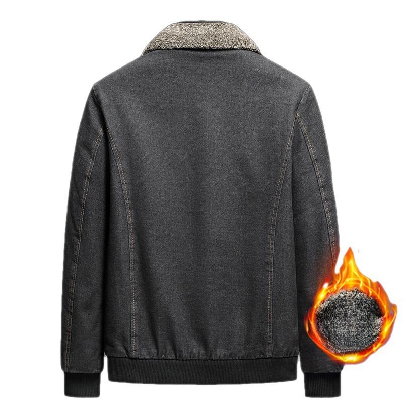 Denim Jacket Men's Plus Fleece and Thick Korean Version of The Trend Casual Handsome Winter Men's Large Size Lapel Men's Jacket