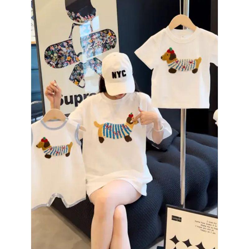 Cartoon Family Matching Outfits, Summer High-End Style for a Family of Three or Four, Infant and Toddler Romper, Mother-Daughter Short-Sleeve T-Shirt