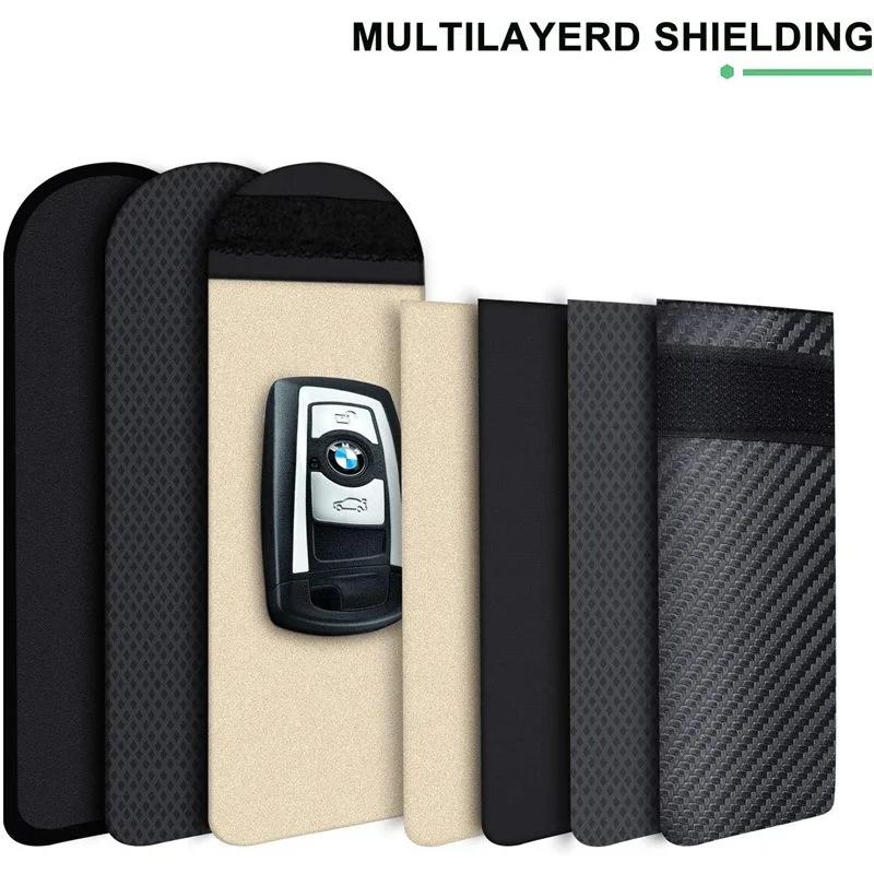 Чехол для блокировки сигнала ключа автомобиля, сумка-брелок Faraday Cage, сумка для блокировки бесключевого доступа Rfid, автомобильные аксессуары, чехол для ключа Mercedes Benz Bmw, цепочка