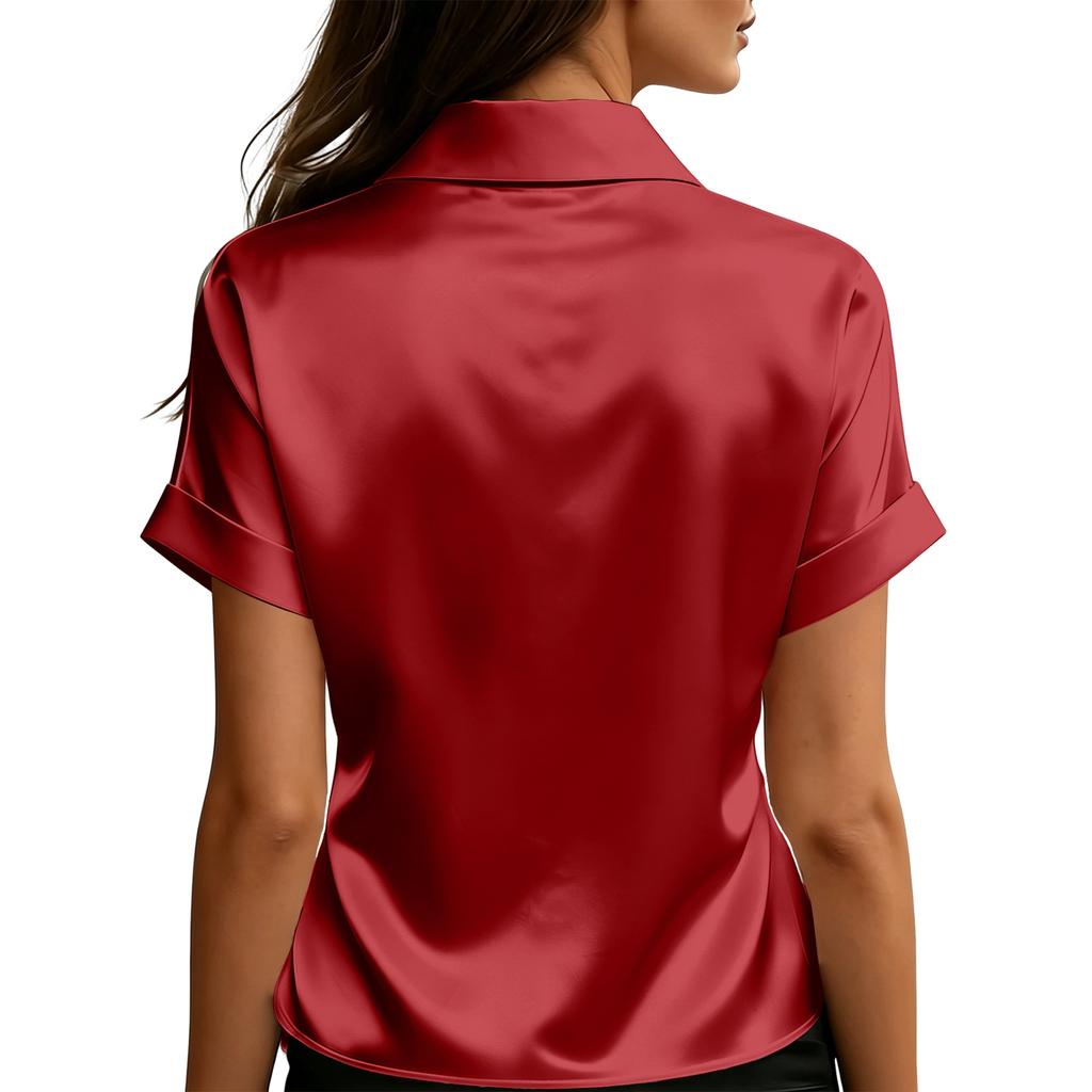 Women's Summer French Satin Shirt And Women's Short Sleeved Top