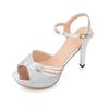 Women Sandals Summer Shoes Woman Dress Bling Weddging Silver High Heels Pumps Ladies  Zapatos Mujer 7217