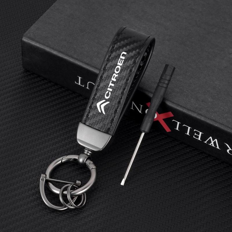 GJDJ7 Carbon Leather Key Chain Ring Keyring For Citroen C1 C2 C3 Vts C4 Saxo C4L C5 C6 C8 Xsara Picasso Berlingo Cactus Aircross C3-XR