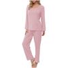 Women's Two Piece Activewear Set V-Neck Long Sleeve Tunic Top And Pants Casual Pajama Set