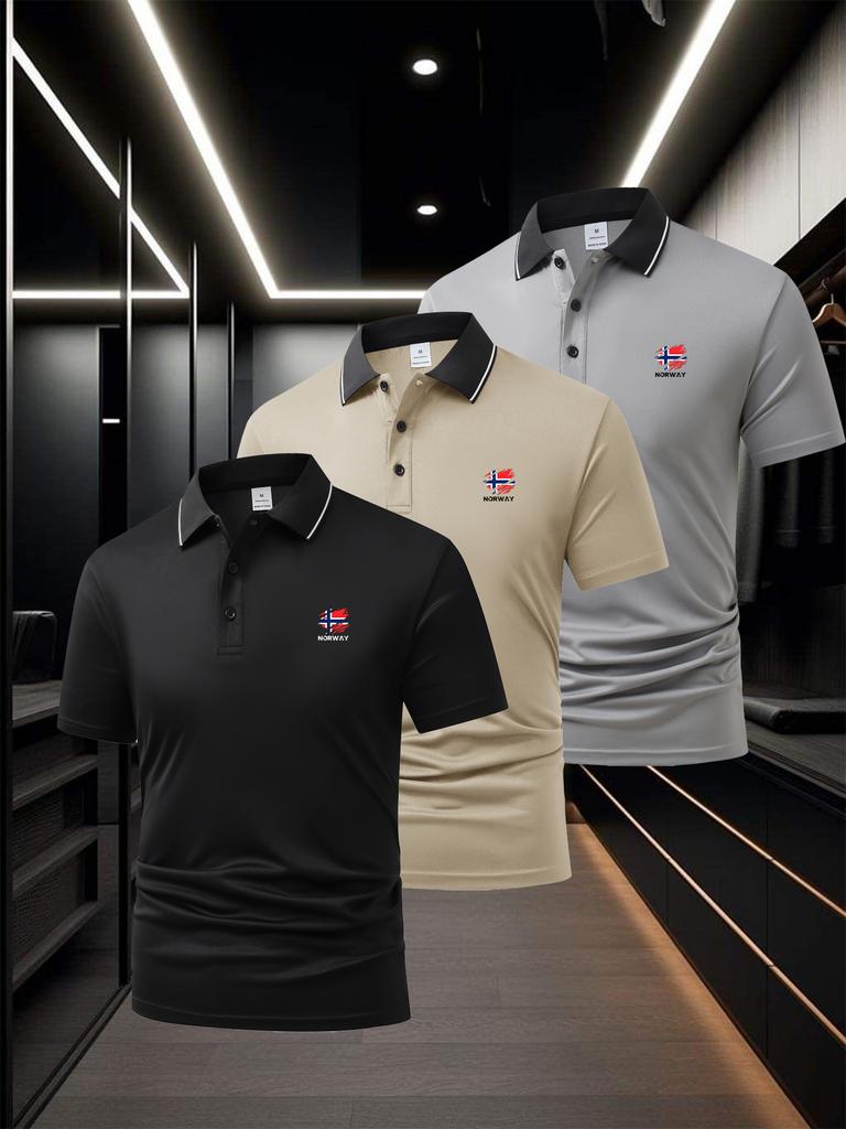 Men's Piped Trim Short Sleeve Polo Shirt, Casual Weekend Brunch Tops, Regular Fit for Gathering Errands Outdoor Walk Commute Leisure Wear