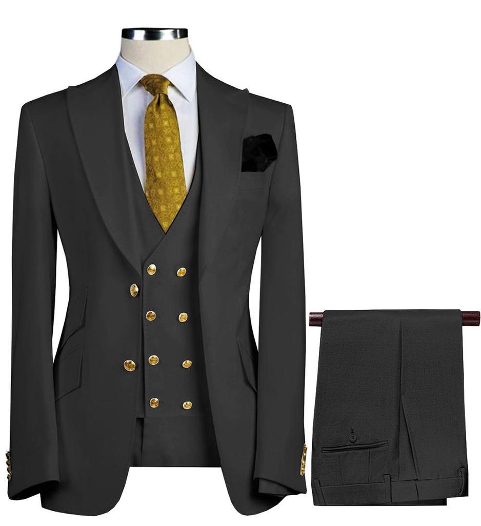 Мужские европейские и американские двубортные костюмы Slim-Fit: Профессиональные и свадебные комплекты из трех предметов