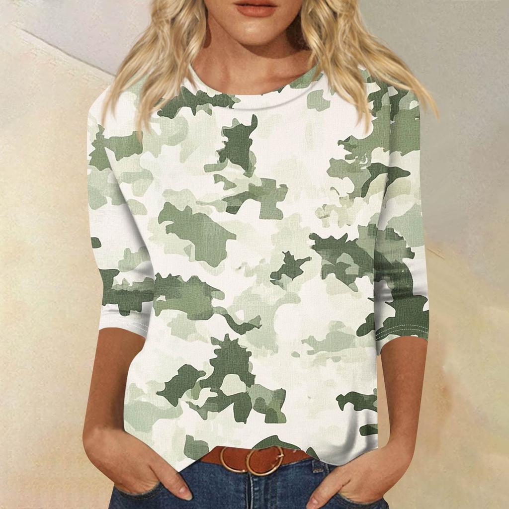 Женская модная повседневная свободная футболка с круглым вырезом и рукавами 3/4 с принтом, женский топ