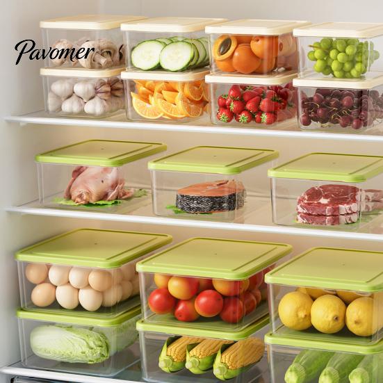 Stackable Fridge Organizer Refrigerator Storage Box, with Lid, Clear Food Container, Microwave Safe Container Odor Resistant Freshness Keeper,