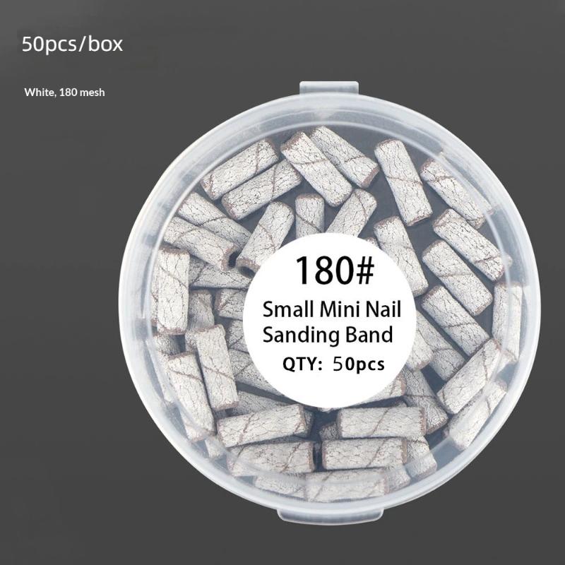 NEW 50 Pcs 3.1MM Mini Nail Sanding Bands UV Gel Acrylic Polish Remover Nail Tool Set 120/150/180/240 Grit