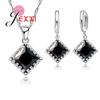 Luxury Bridesmaid Jewelry European Big Square Crystal Necklace Earrings Set 925 Sterling Silver Women Wedding Accessories
