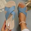 New Woven Imitation Hemp Rope Cross Slippers Summer Women's Versatile Flat-bottomed Beach Cool Slippers